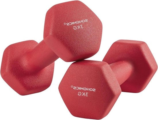 Set di manubri in rosso 2x3kg con rivestimento in neoprene per allenamento di forza - set di manubri per allenamento in casa e fitness
