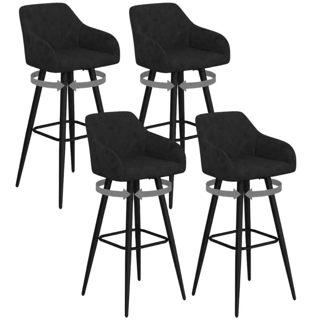 IDMarket - Set di 4 sgabelli da bar JANY girevoli con braccioli in velluto nero e gambe in legno nero