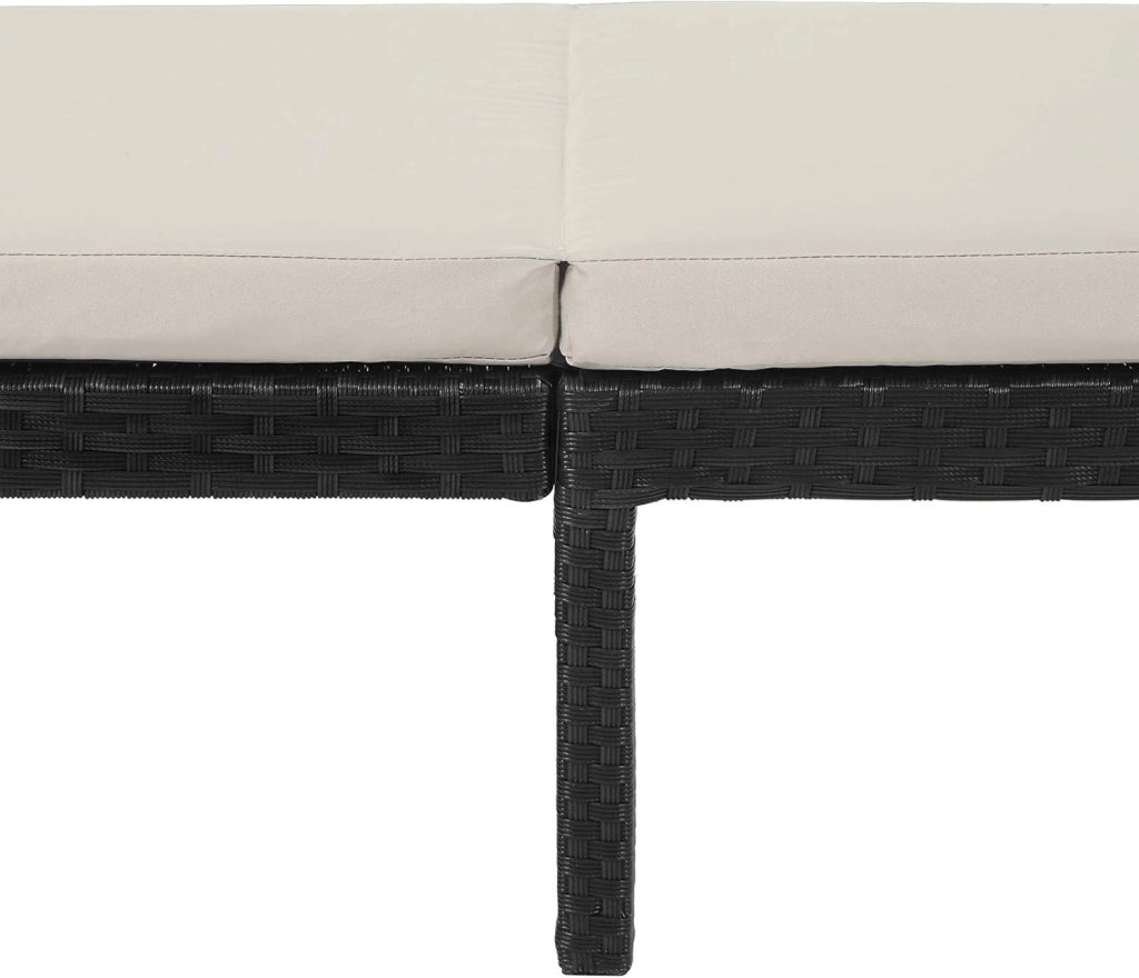 SONGMICS Lettino Prendisole, Sdraio in Rattan Sintetico, Materassino di 5 cm, Schienale Inclinabile, 59 x 198 x 28 cm, Max Portata 150 kg, Giardino Balcone Terrazzo, Beige GCB27BRV1