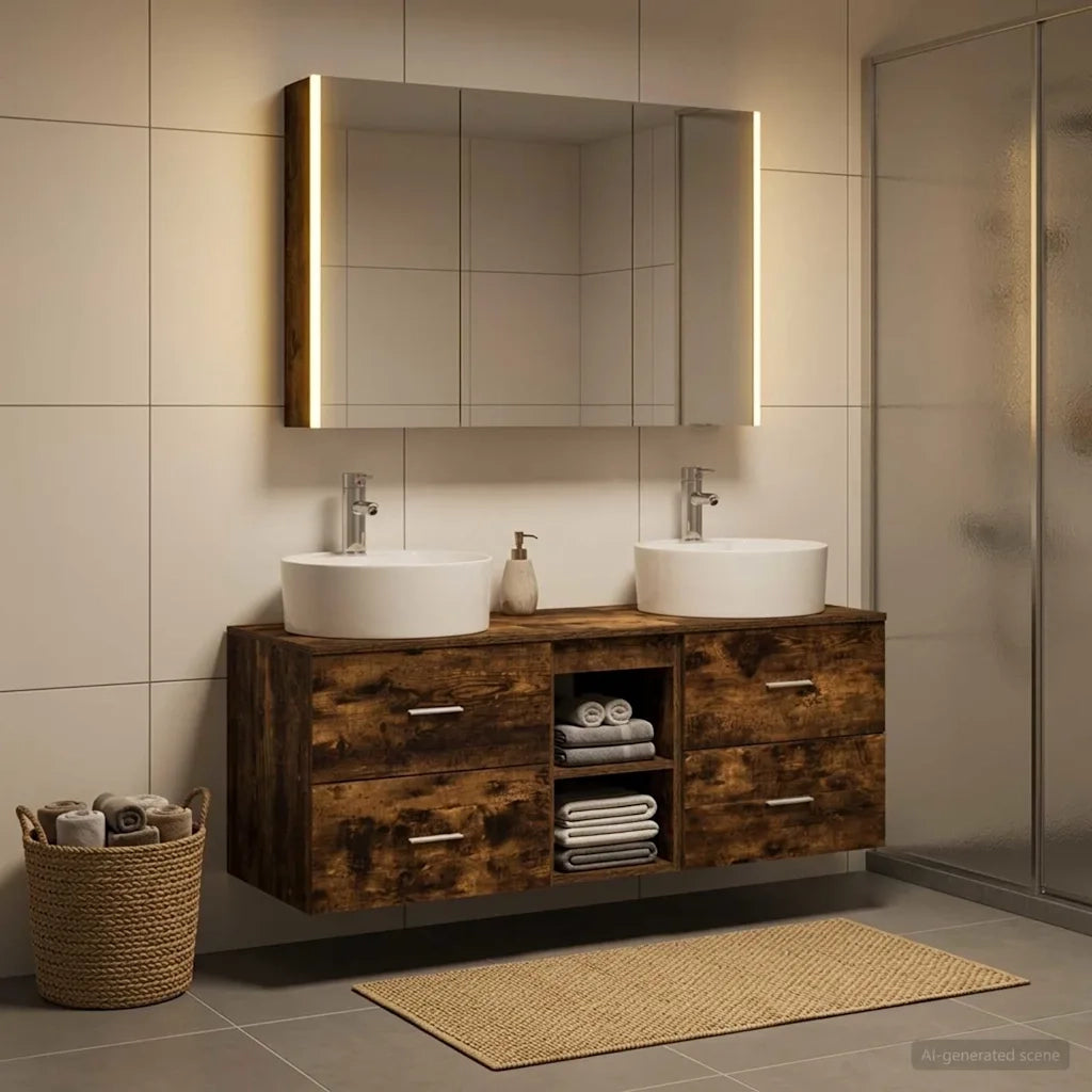 Set di mobili per il bagno 4 pcs Rovere Fumo 3406907