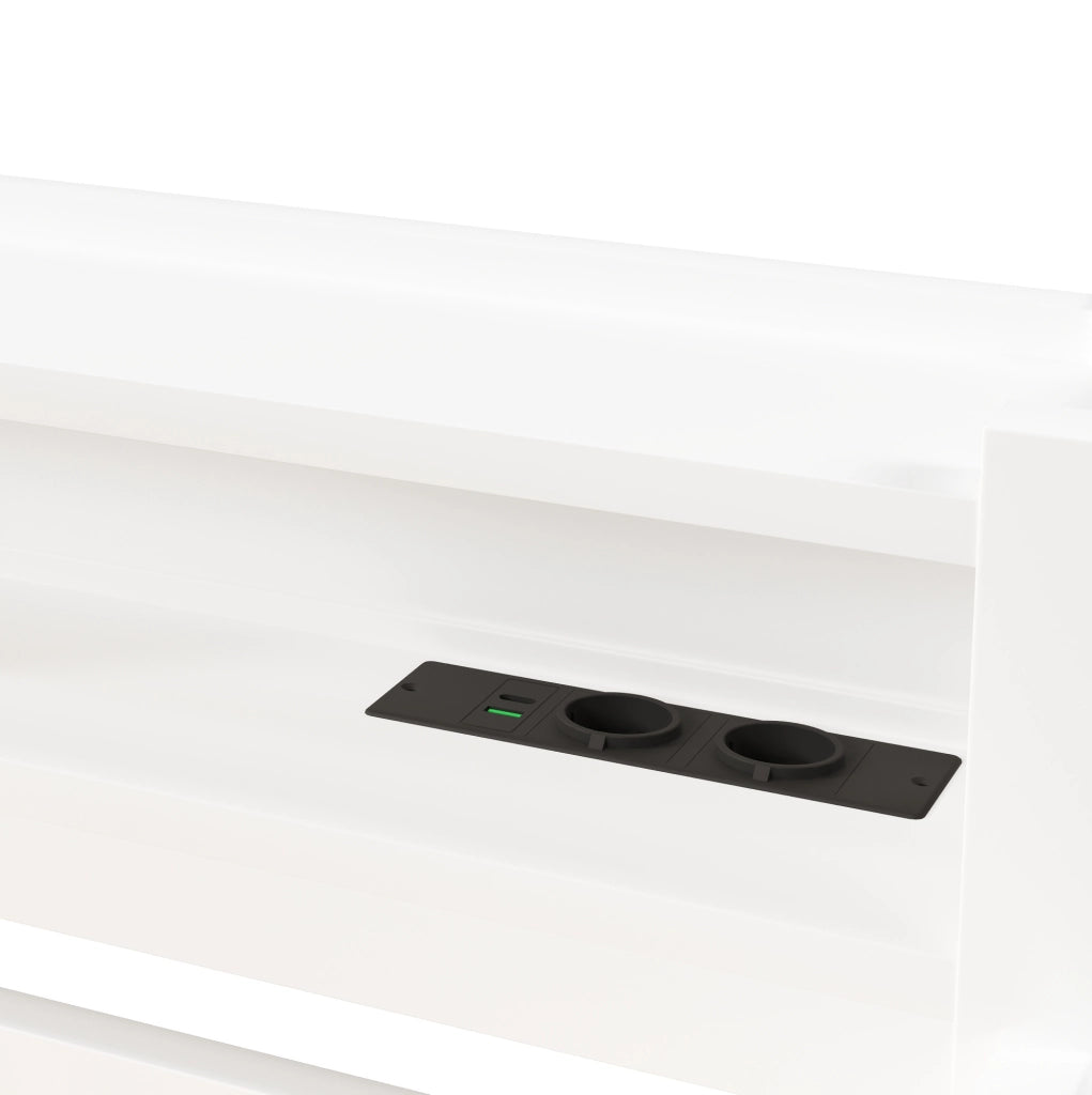 Letto a soppalco 90x200 cm con scrivania a L; scala con 3 vani e LED; bianco