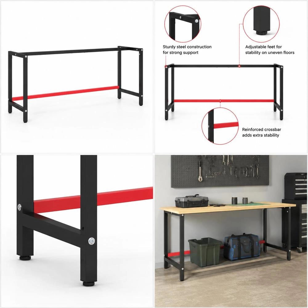 Workbench Frame, Matte Black And Matte Red, 180x57x79 Cm, Metal