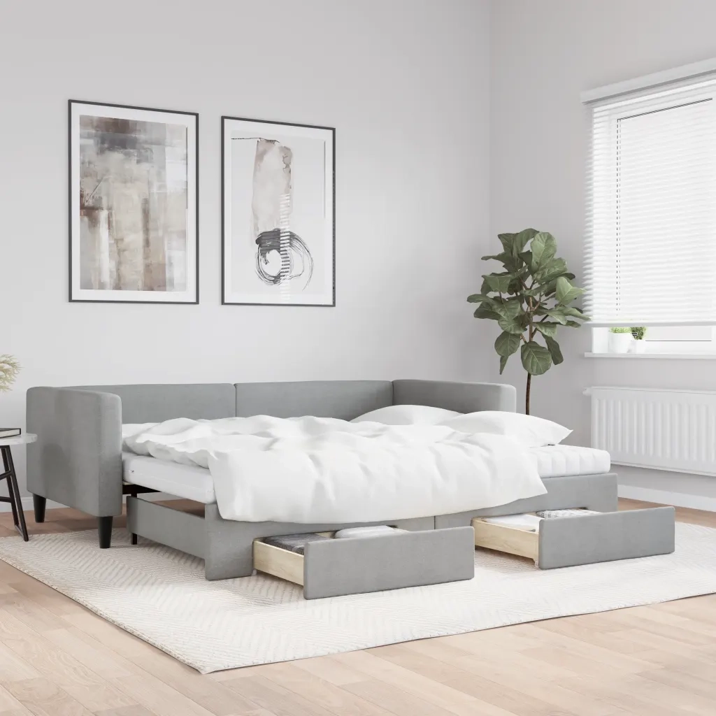 Divano Letto Estraibile Cassetti Grigio Chiaro 90x190cm Tessutocod mxl 106664