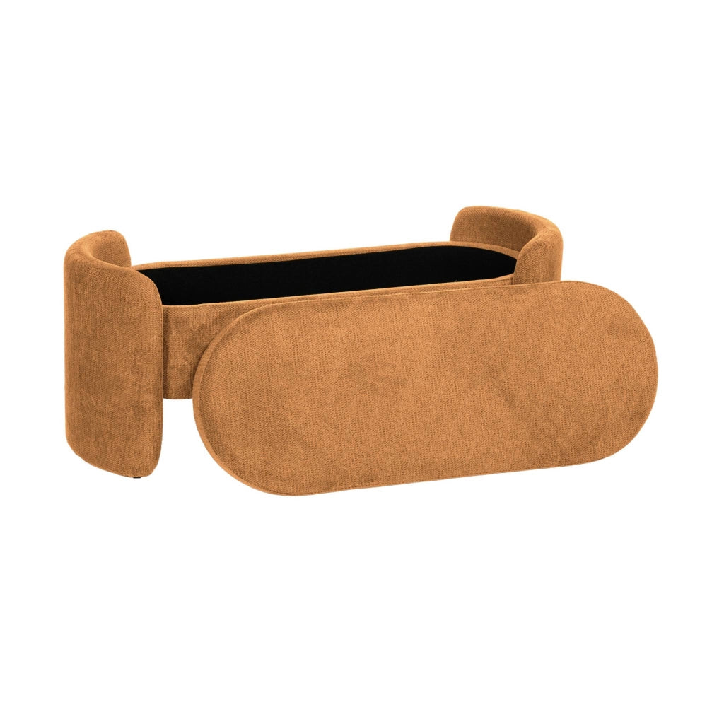 Panca contenitore, fondo letto contemporaneo in tessuto, ruggine