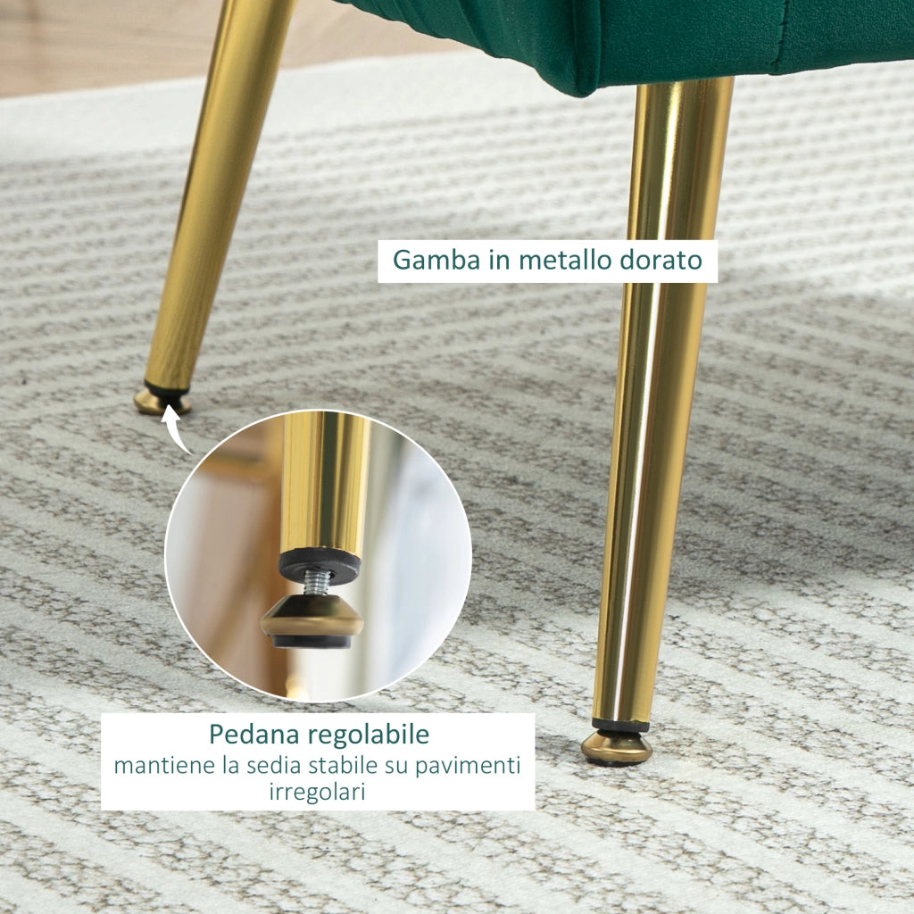 Poltrona da Salotto Imbottita con Braccioli e Schienale, Design Moderno, Gambe in Metallo (71x72x73 cm) Verde