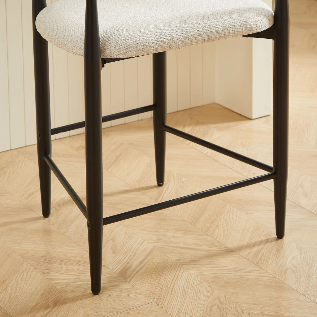 Set 2 Sgabelli da Bar con Braccioli Vintage ¨C MINIMAL ¨C Nero/Oro, Seduta in Tessuto Crema