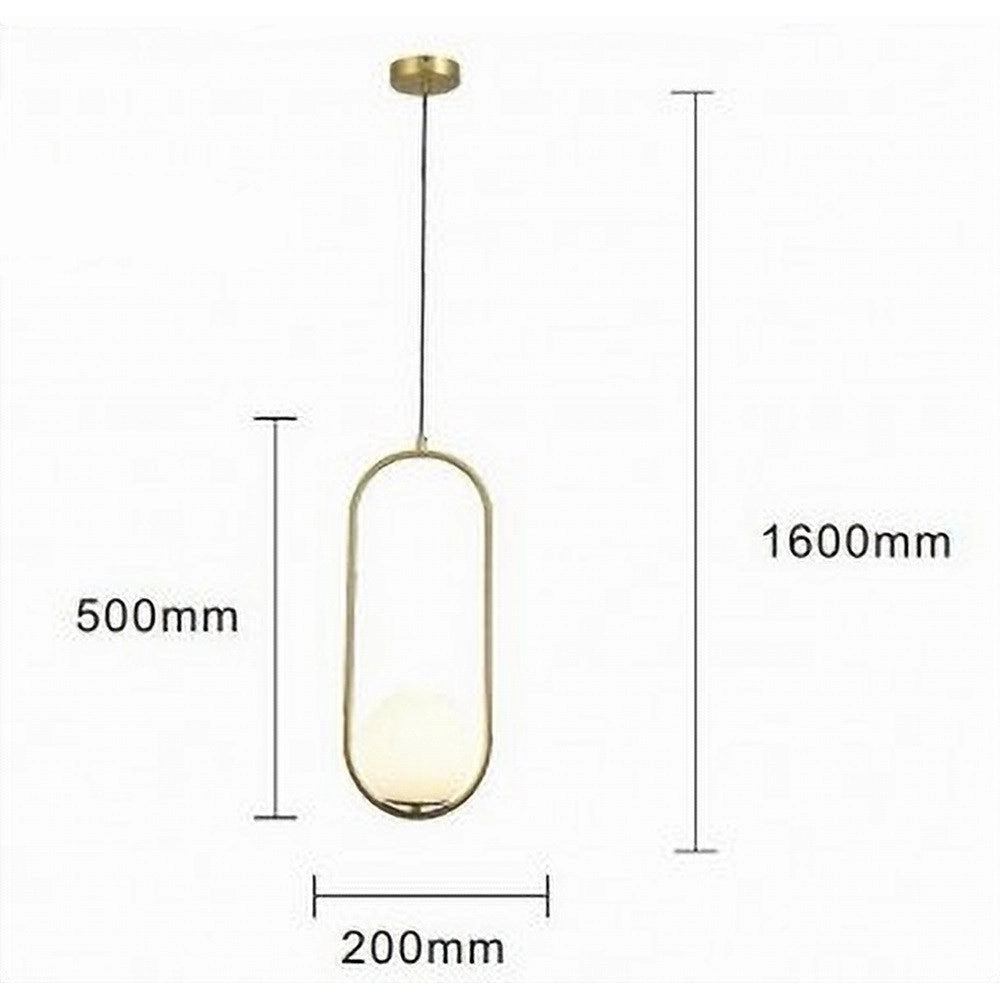 Trade Shop - Lampadario A Sospensione Oro Ovale Con Sfera Vetro Attacco E27 Moderna Minimal 32835 -