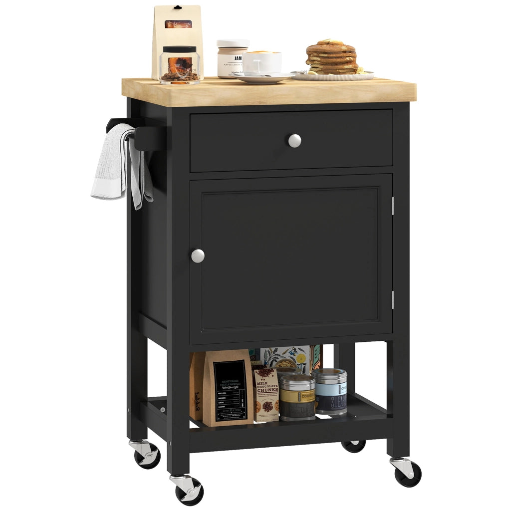 Carrello da cucina con cassetto e piano in legno ¨C Minimal ¨C 63.5x40x90 cm nero