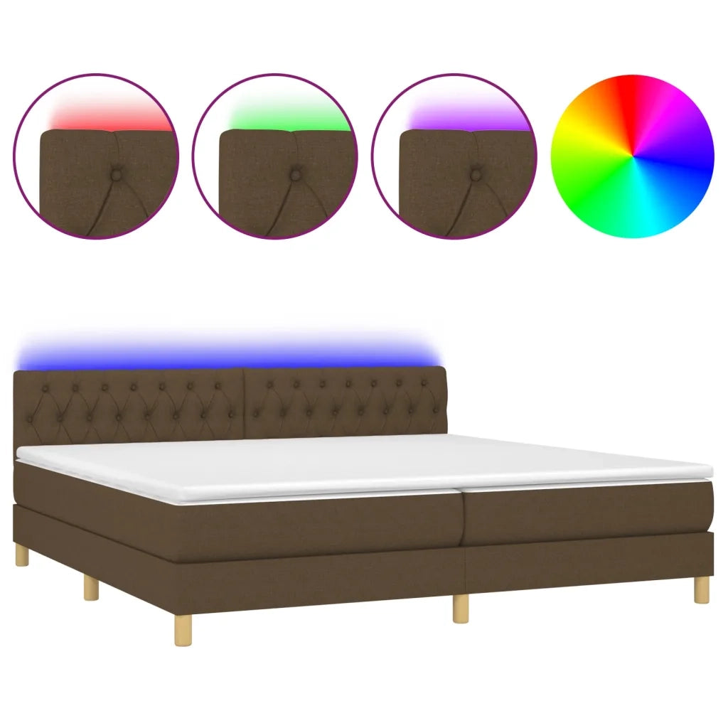 Letto a Molle Materasso e LED Marronescuro 200x200cm in Tessuto cod mxl 59317