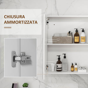 Specchio Armadietto da Bagno Pensile 90x15x70 cm in MDF e Vetro Bianco Lucido