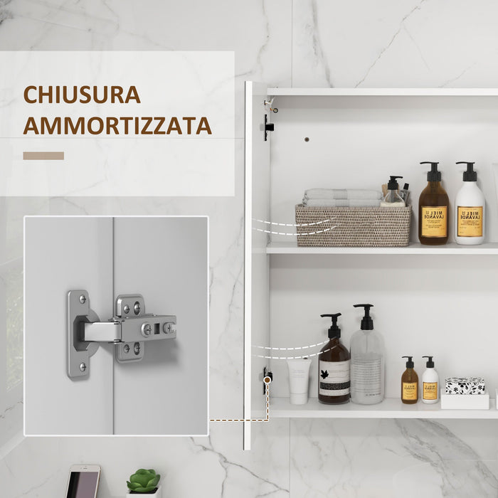 Specchio Armadietto da Bagno Pensile 90x15x70 cm in MDF e Vetro Bianco Lucido