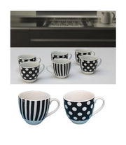 Set 6 Tazzine Tazze caffe' senza piattini Pois Neri e righe nere