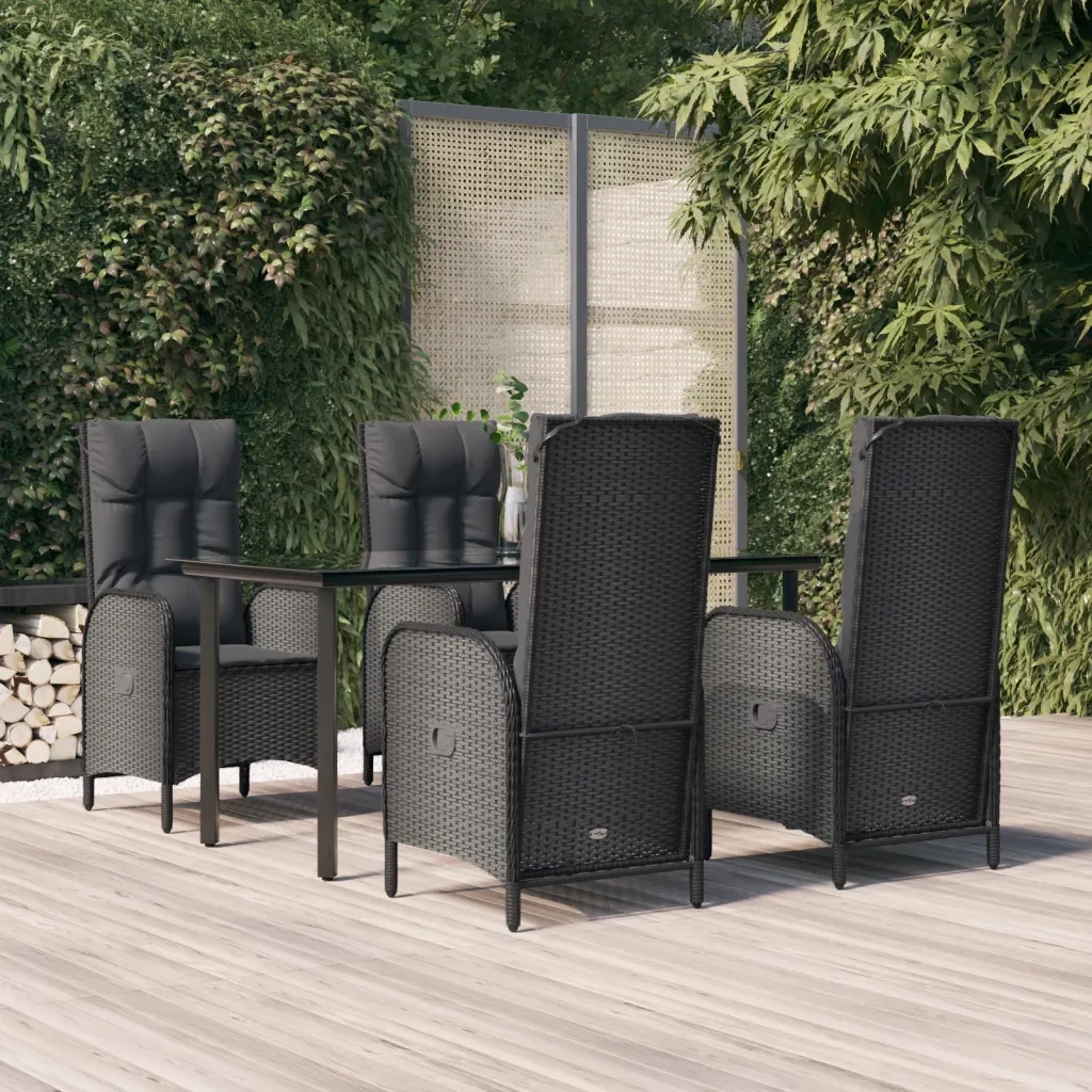 Set da Pranzo da Giardino 5 pz Nero con Cuscini in Polyrattancod mxl 100414