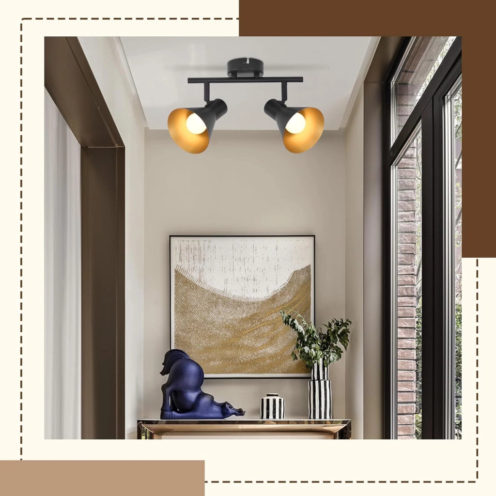 ZMH Faretto da soffitto neri 2 plafoniere 2 lampadine E14 metallo industriale retrò ruotabili 350° per uffici ingressi