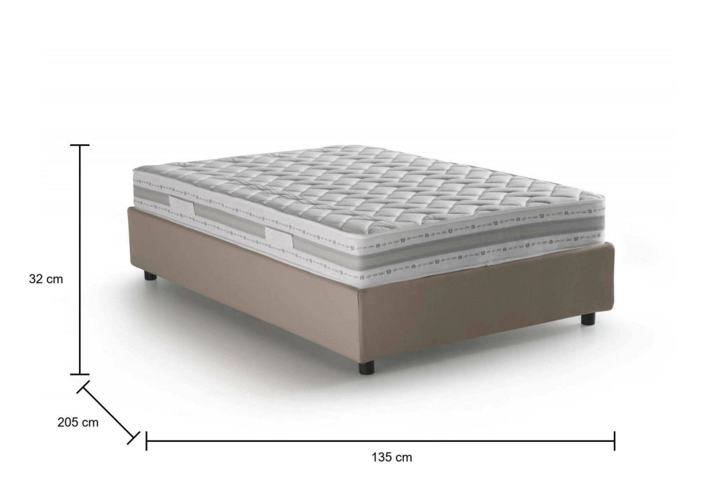 Alvise, Letto Piazza e Mezza Materasso Incluso Made in Italy, Grigio Tortora