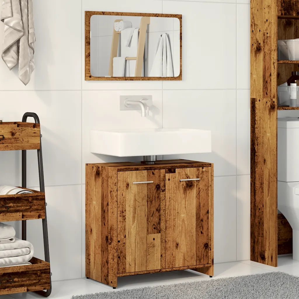 Mobile da Bagno con Specchio in Legno Antico Legno Multistrato 856042