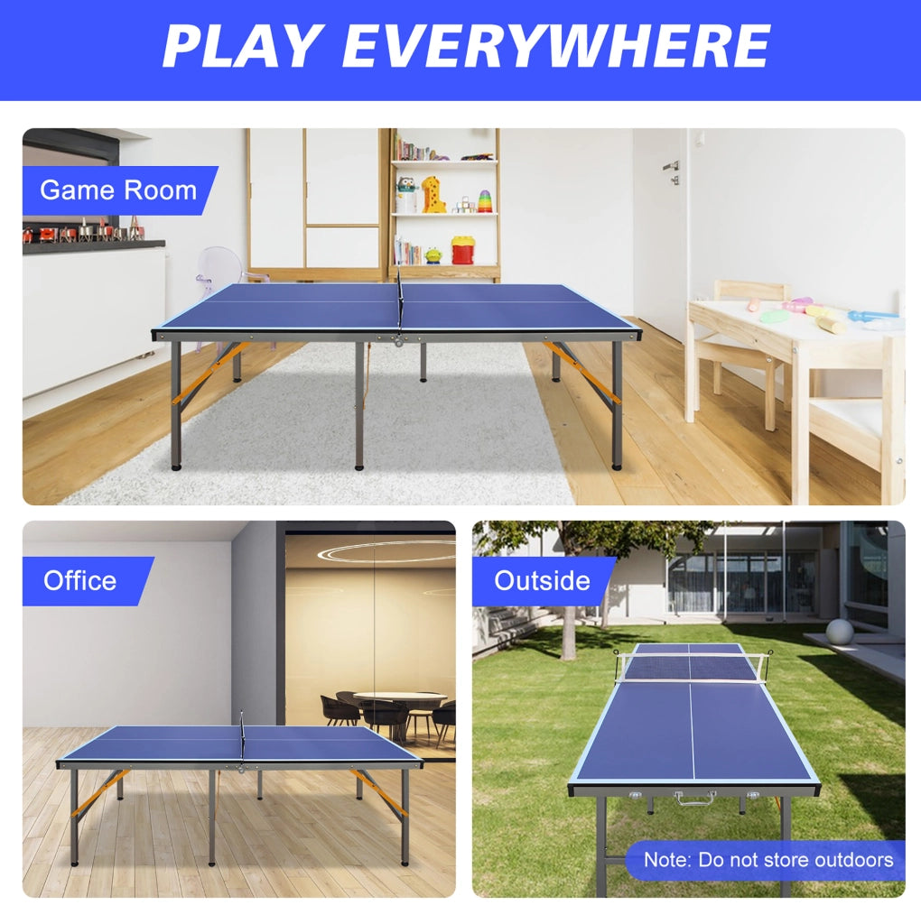 Tavolo da ping-pong pieghevole 152，4 x 66，04 x 66，04 cm in MDF blu， interno/esterno