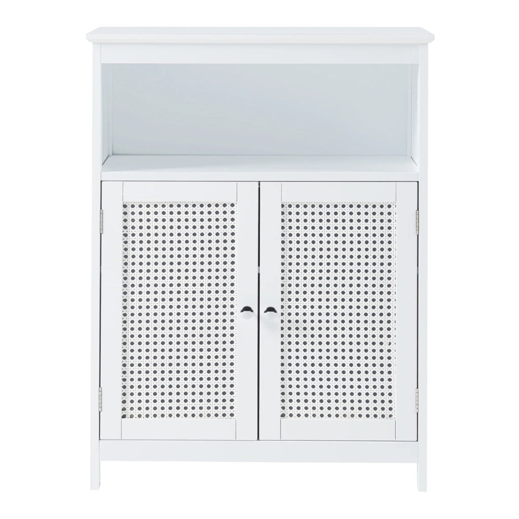 Mobiletto/scaffale basso per bagno 80 x 60 x 28 cm con 2 ante finitura MDF e PVC bianco 03_0008861