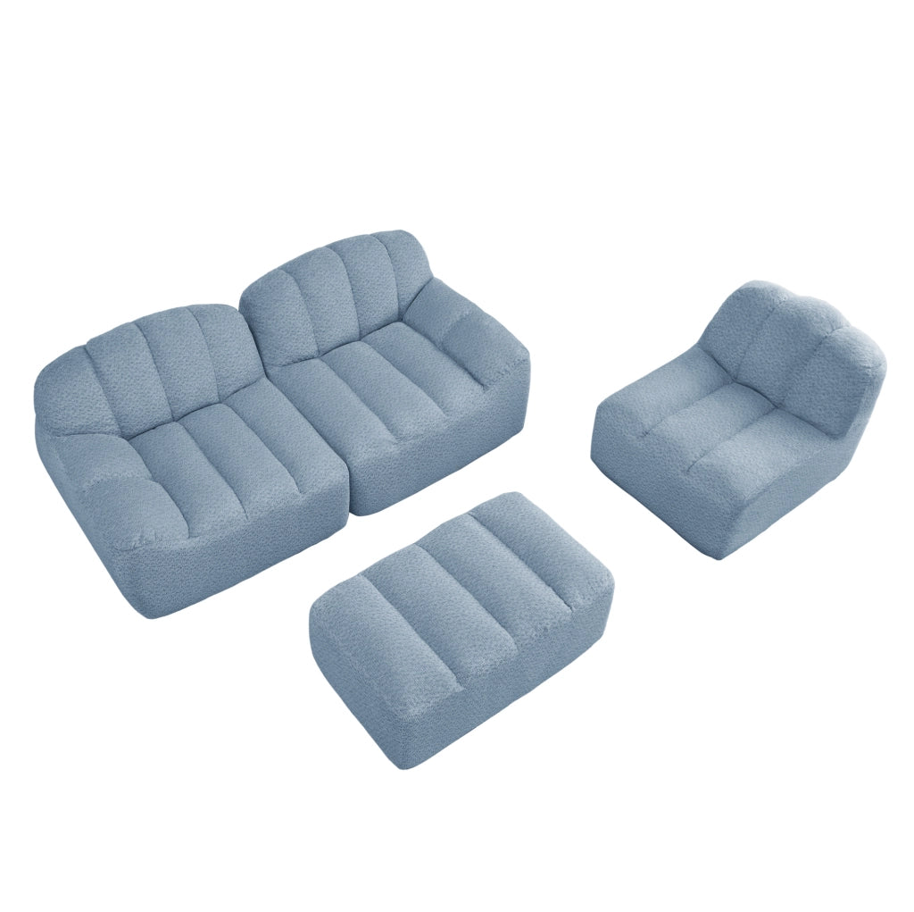 Divano modulare angolare 3 posti con ottomana 288x165x79 cm in fleece granulare blu
