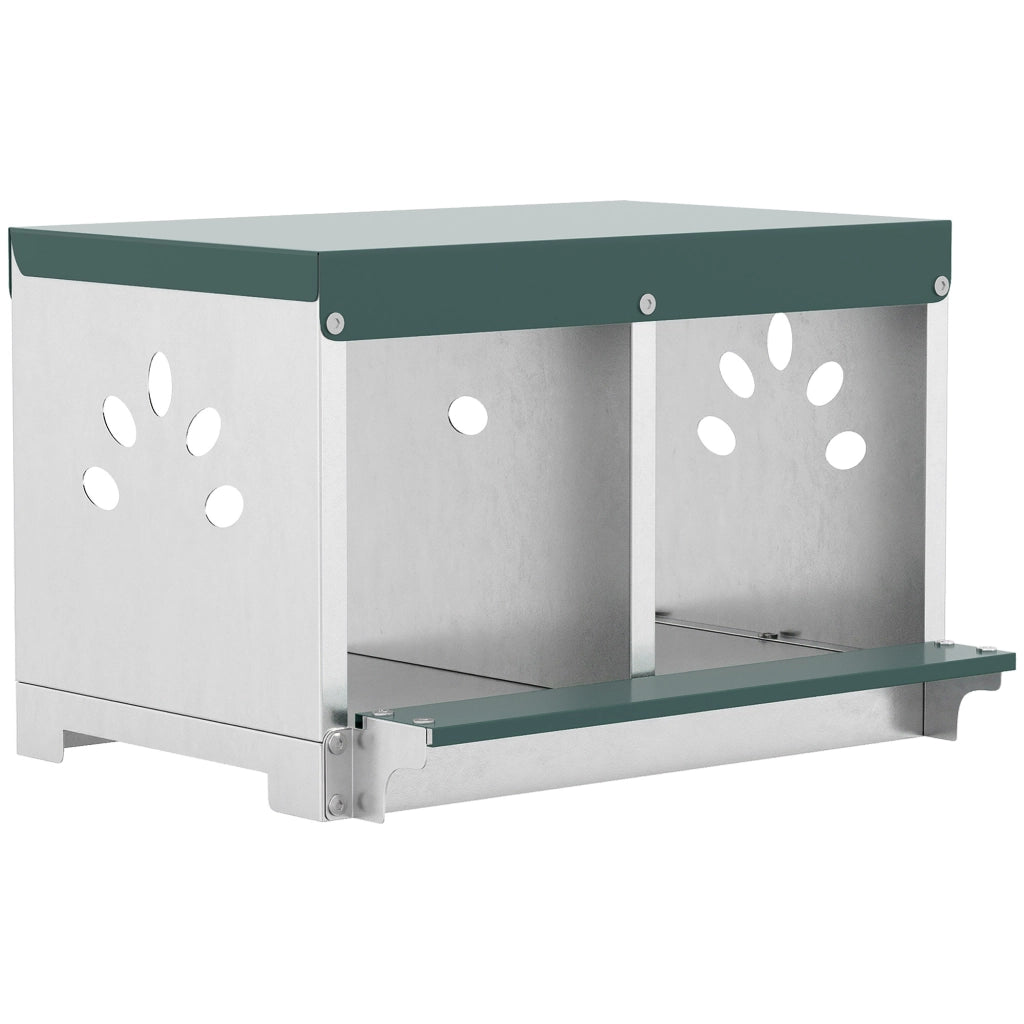 Nido per Galline Ovaiole 54,5x42,5x35,5 cm a 2 Aree con Base Rialzata Tetto e Fori di Ventilazione in Acciaio Argento