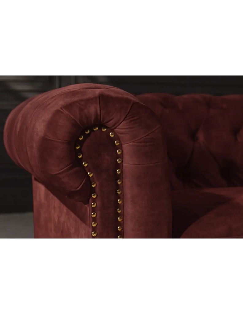 Divano Chesterfield EDGAR diritto 3 posti in velluto capitonnato - Rosso rubino - 205 x 72 x 85 cm