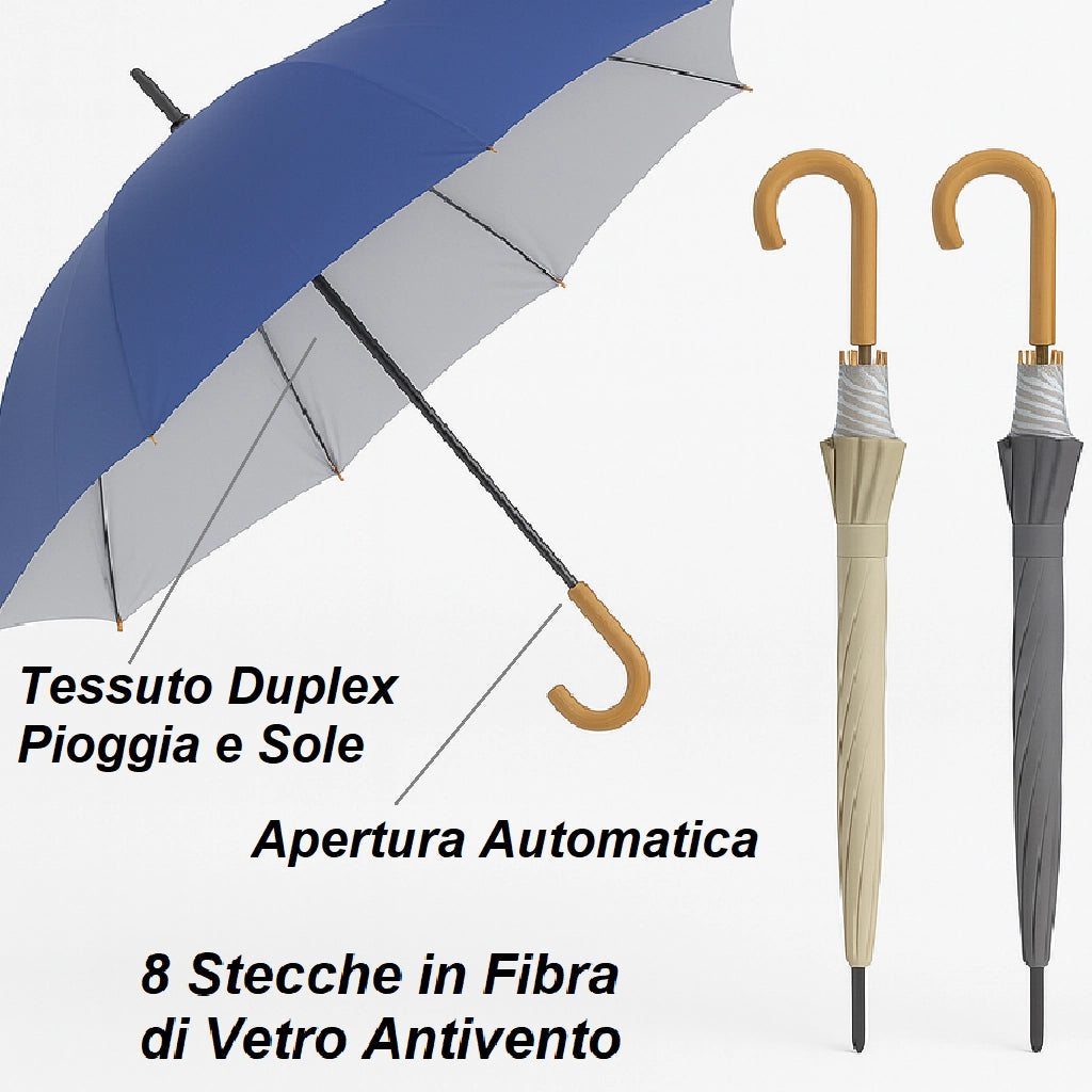 Kit 4 Ombrelli Uomo Donna Automatici Antivento Tessuto Duplex per Pioggia e Sole