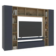 Parete attrezzata Austis, Set salotto porta TV a 3 ante, Mobile soggiorno multiuso, 100% Made in Italy, cm 270x35h210, Antracite e Rovere