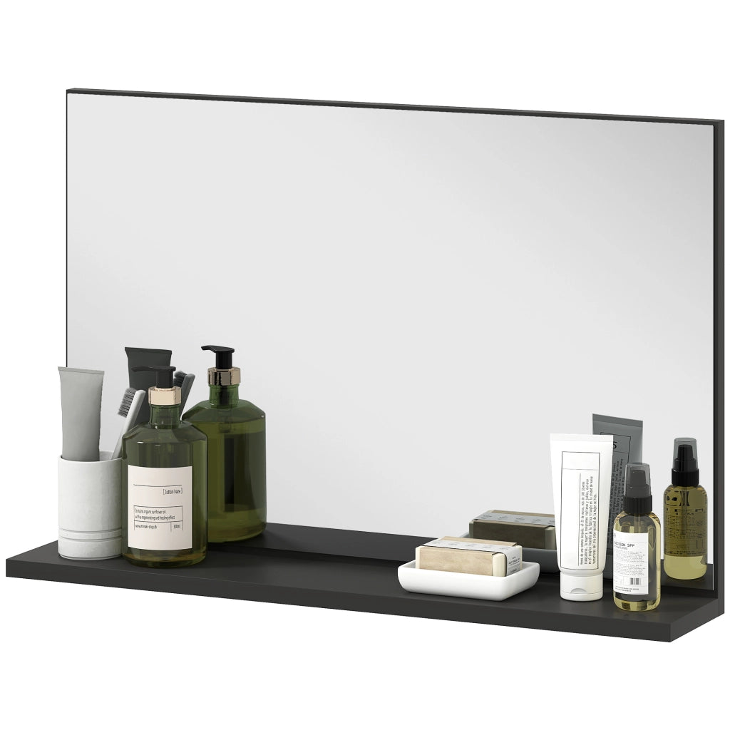 Specchio Bagno da Parete con Mensola Design Moderno e Multiuso, 60x12x40 cm, Nero