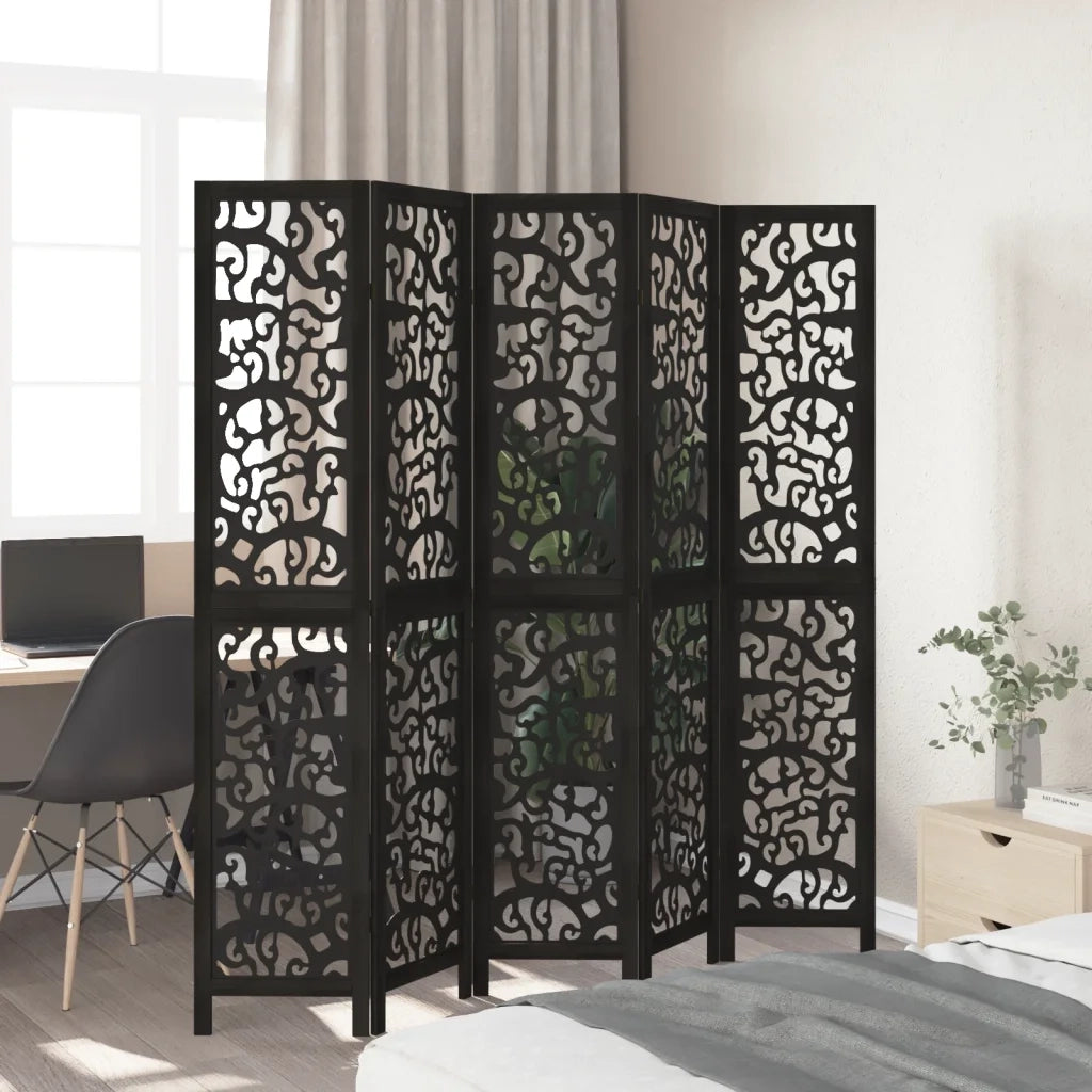 Divisorio Ambienti | Divider per stanze | Paravento 5 Pannelli Nero Legno Massello di Paulownia