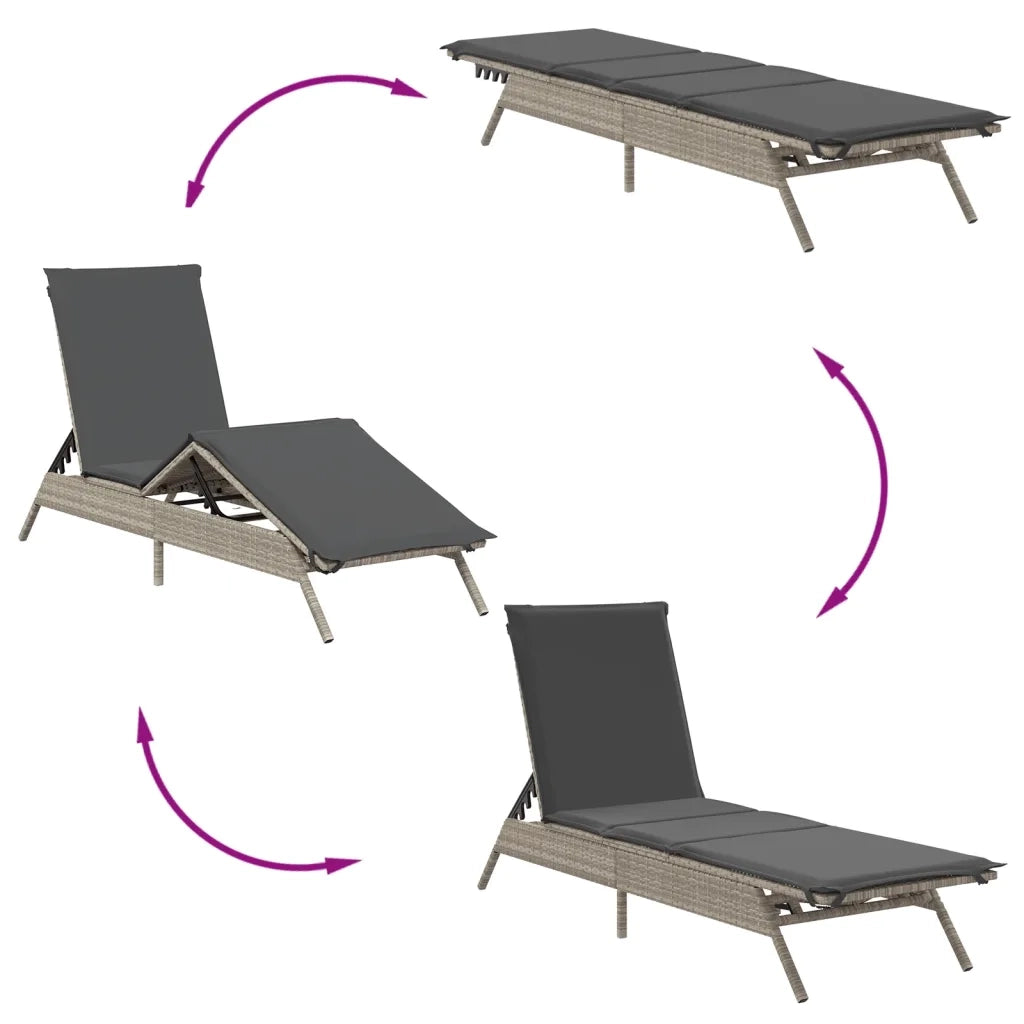 Lettini Prendisole 2pz con Tavolino Grigio Chiaro in Polyrattan 4002715