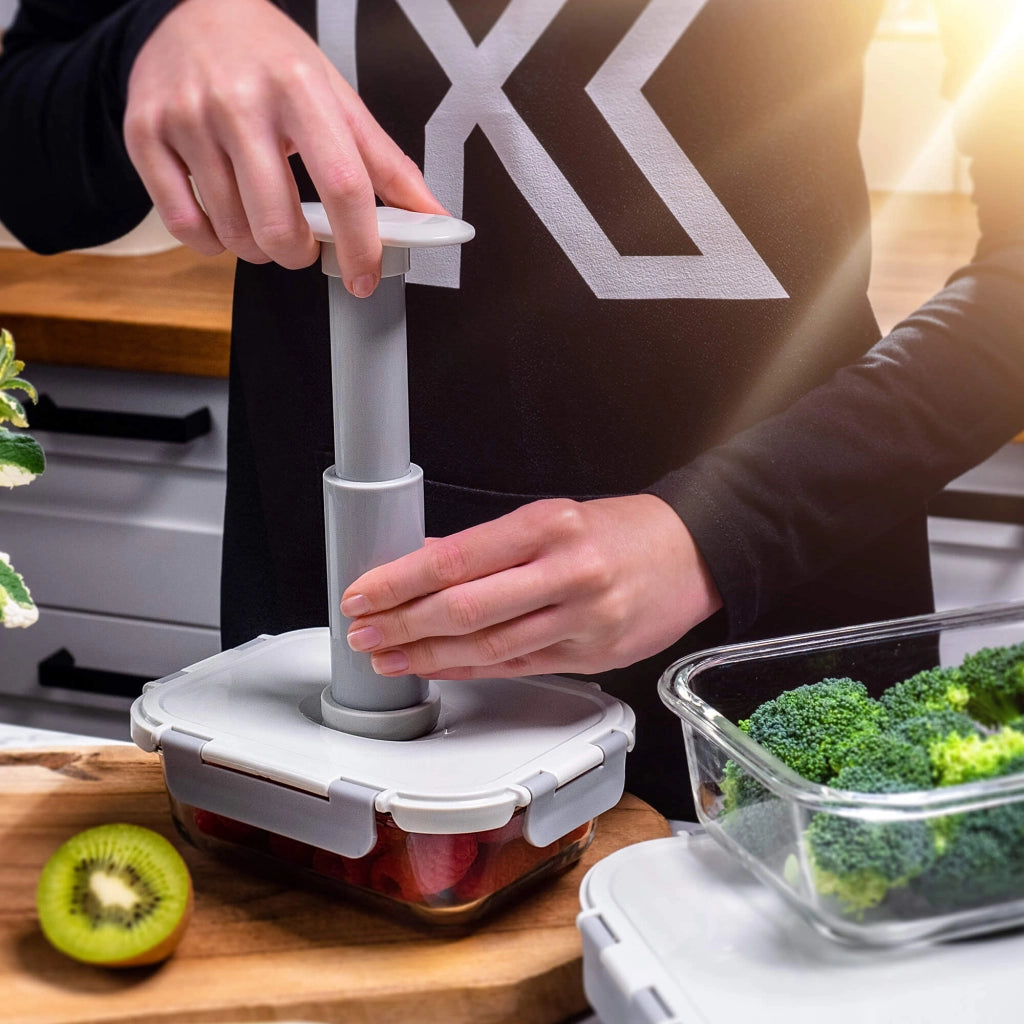 Contenitori sottovuoto in vetro KADAX per alimenti, adatti a frigorifero e microonde, con pompa, confezione da 4 pezzi.
