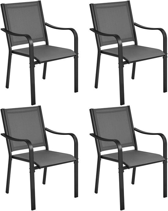 Set di 4 sedie da giardino, ripiegabili, sedie da pranzo, sedie da giardino, resistenti al tempo, braccioli per giardino/terrazzo/interno, fino a 136 kg sostenibile, grigio