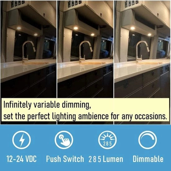 4 x Lampade a LED 12 V per soffitto per camper - Lampada a incastro con regolazione di intensità - Luce blu - Illuminazione interno per camper, furgone e caravan - Nero 4000K