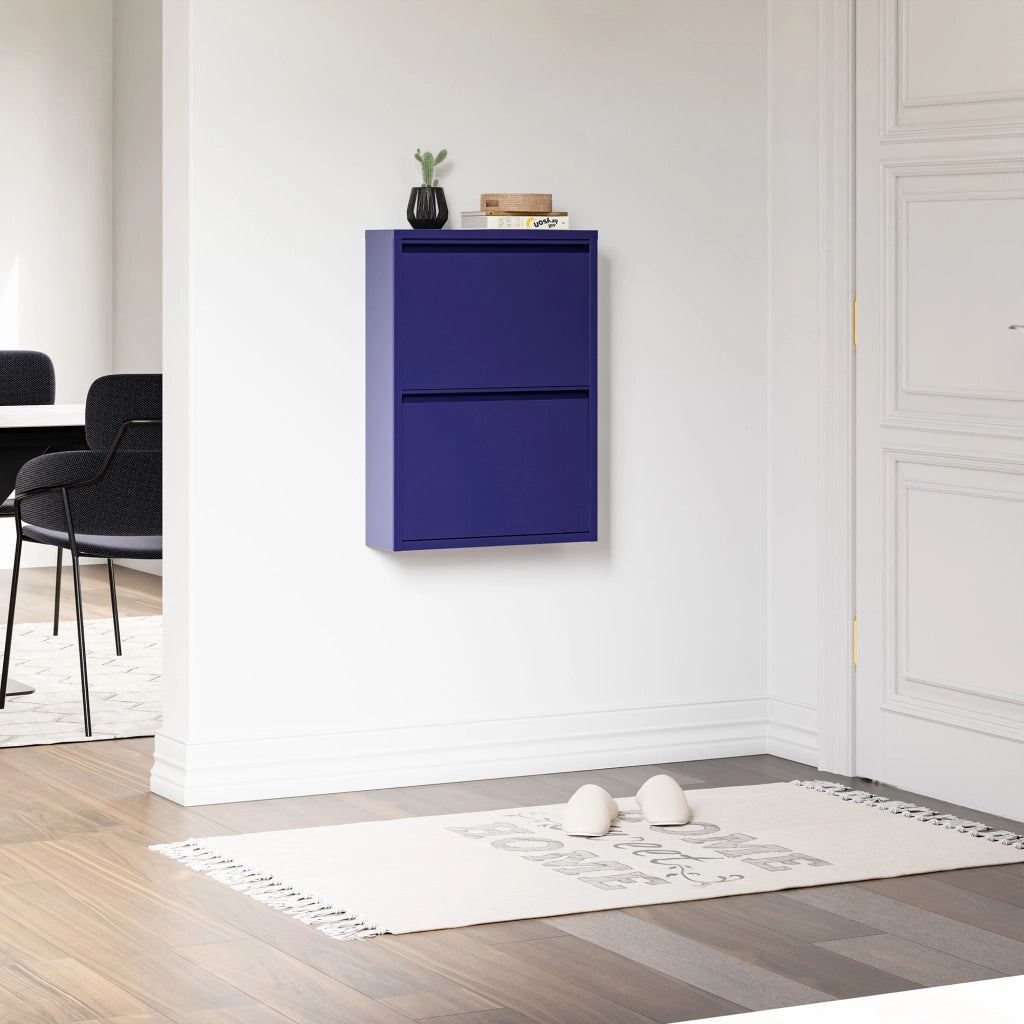 Scarpiera Sokndal con 2 Contenitori Ribaltabili Portascarpe in Metallo - Blu Notte [en.casa]