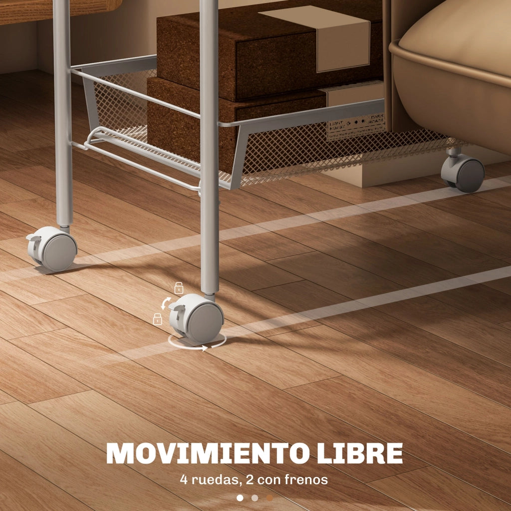 Tavolino rotondo con cestini estraibili e ruote ¨C zephmum ¨C bianco 45x26,5x106 cm