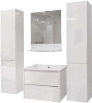 Set bagno XL MCW-B19, lavabo specchio da parete 2x mobile superiore, finitura alta lucidità ~ bianco