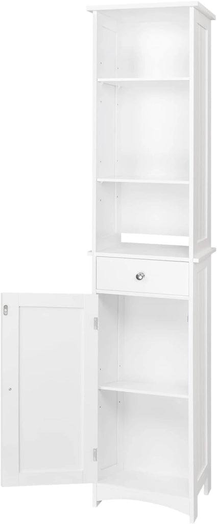 0024WY Mobile a Colonna per Bagno Alto Mobiletto Angolo Bianco Armadietto a Terra Salvaspazio in Legno