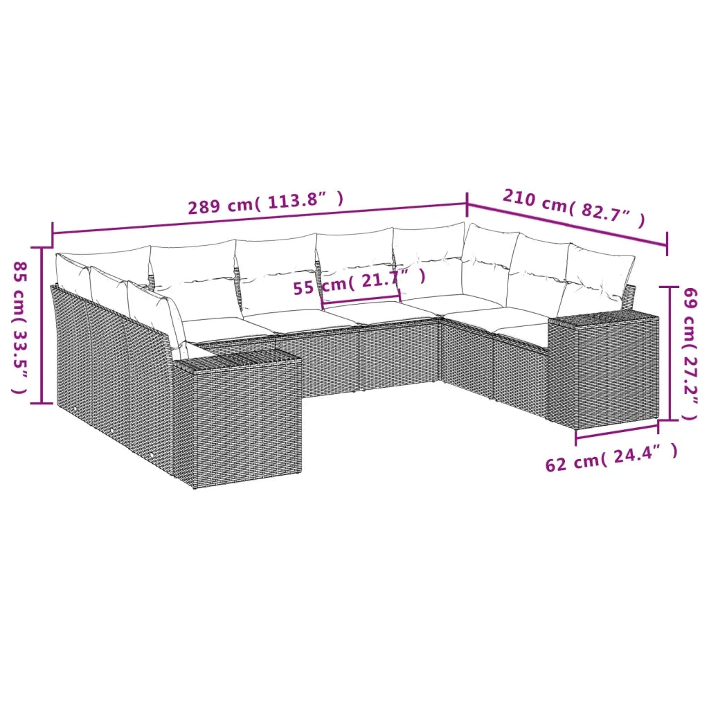 Set Divano da Giardino 9 pz con Cuscini Beige in Polyrattan 3222998