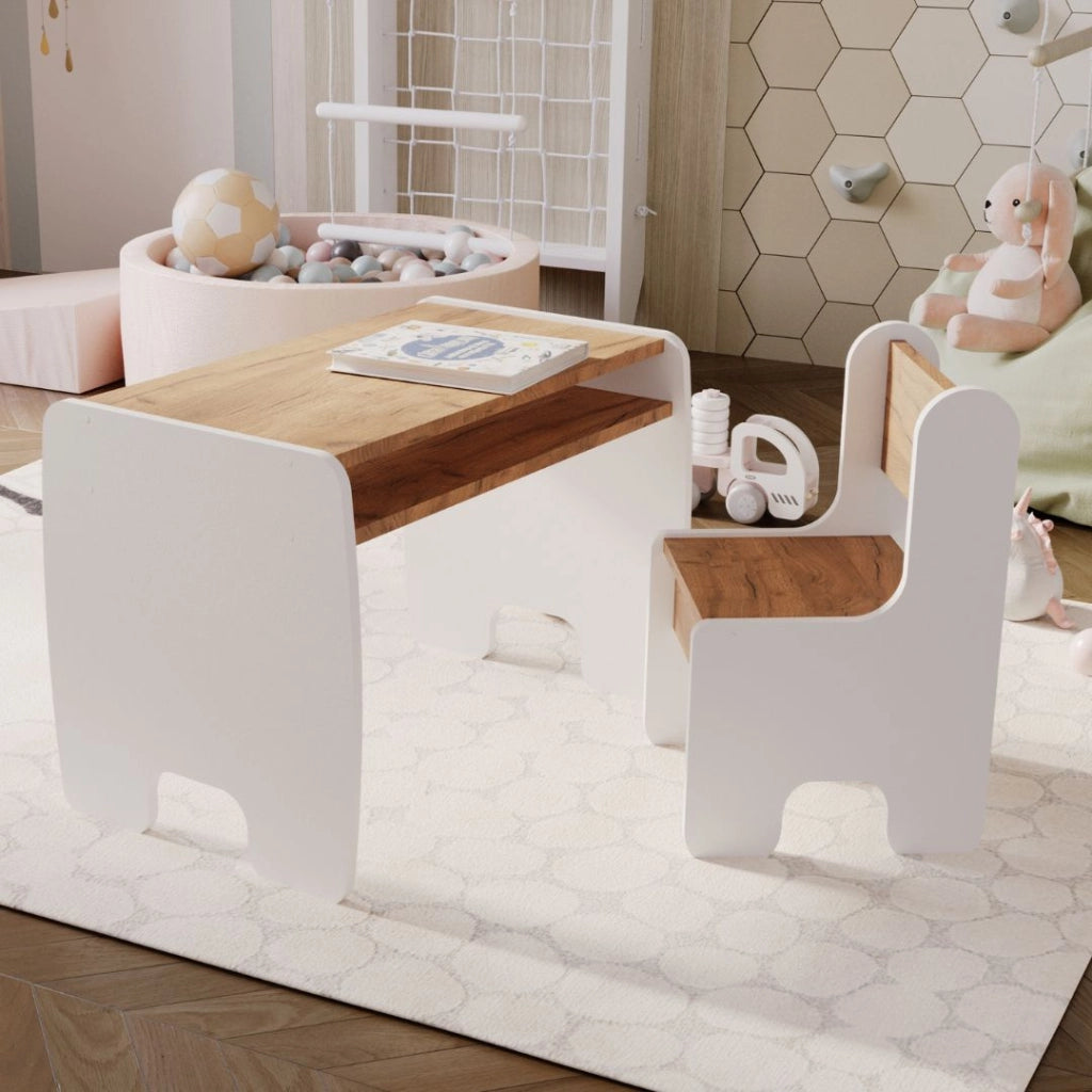 Set per bambini tavolo + sedia TIMI - rovere artigianale bianco/oro