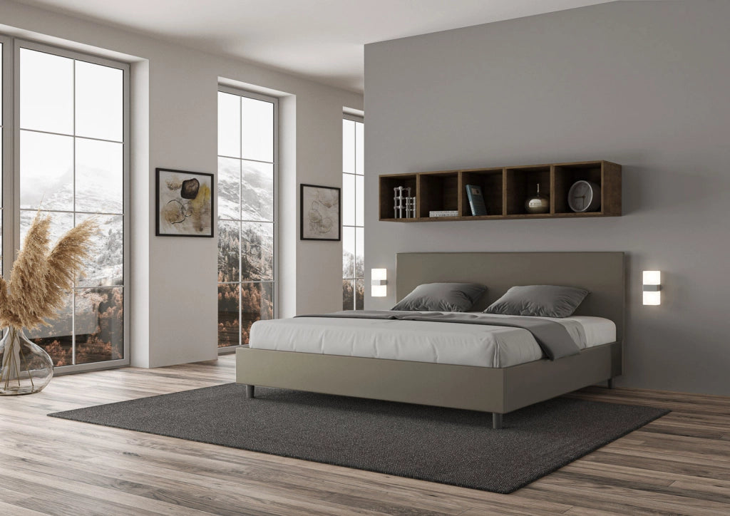 BS COM Letto matrimoniale king size con rete imbottito 200x200 similpelle cappuccino