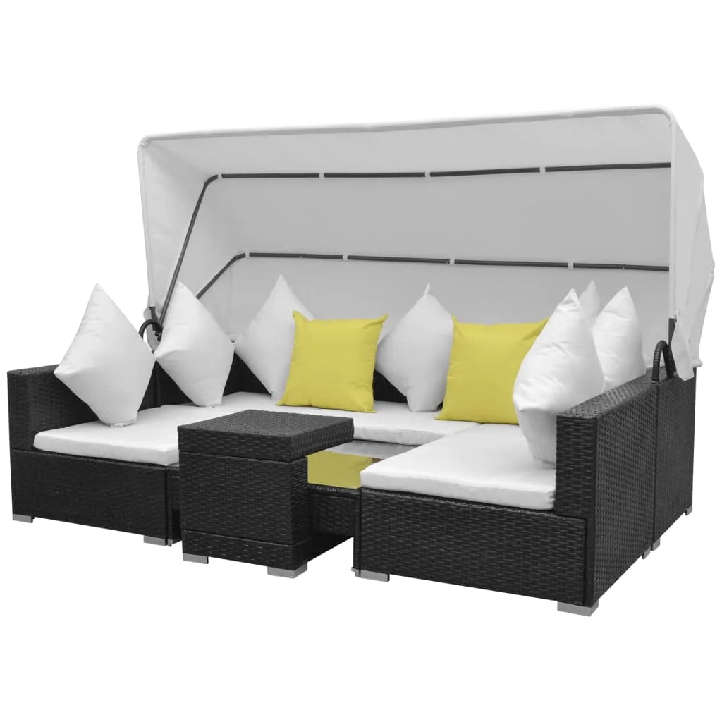Set di mobili da giardino mobili da esterno 7 pezzi con baldacchino in resina intrecciata nera 02_0017055