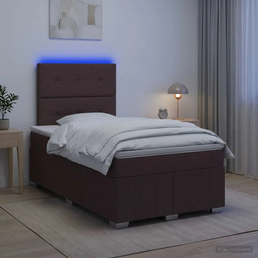 Letto Box Spring LED con Materasso Marrone Scuro 120 x 190 cm 3455559