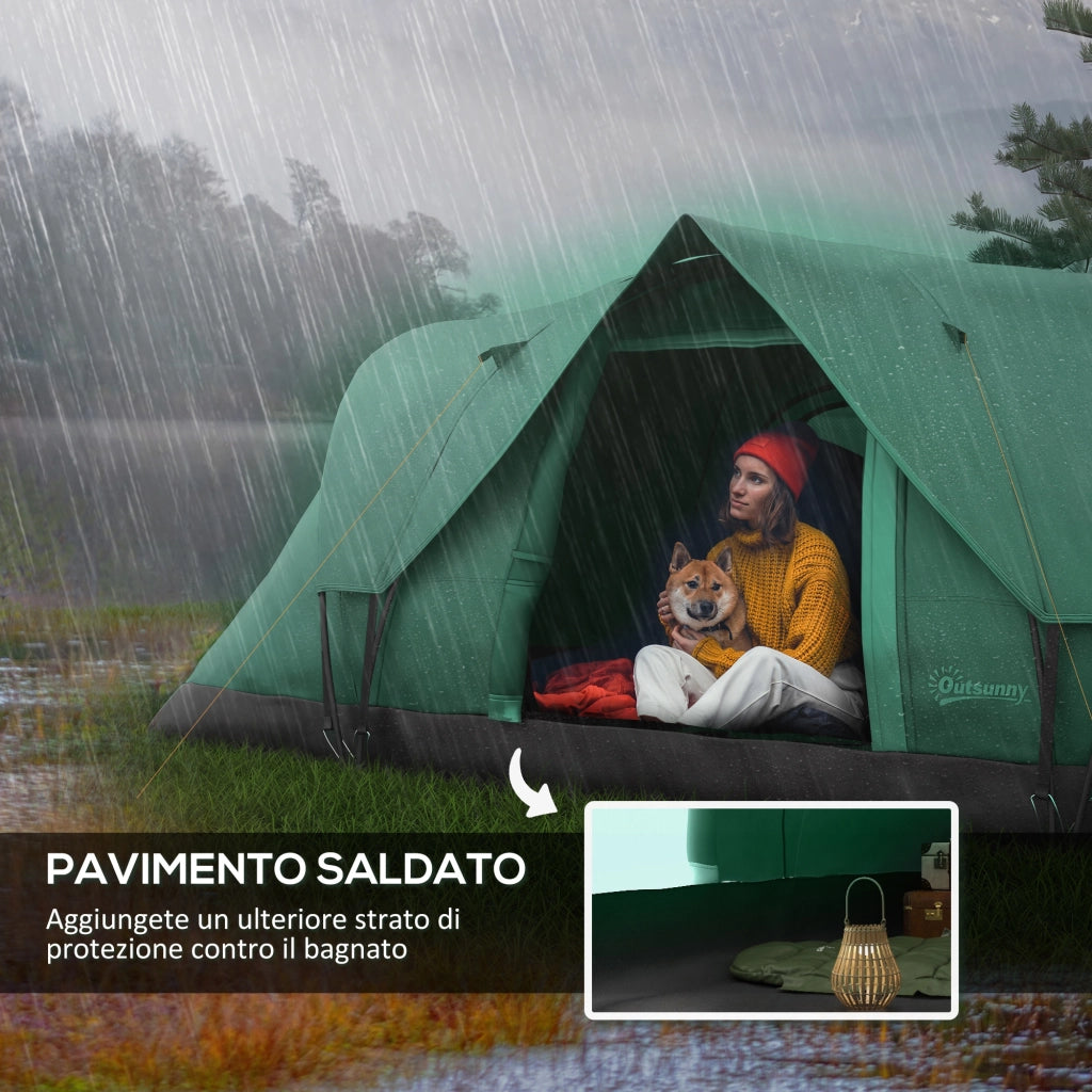 Tenda da Campeggio 6 Posti ¨C zephmum ¨C Verde, Pali in Fibra di Vetro, 4.55x2.2x1.8 m