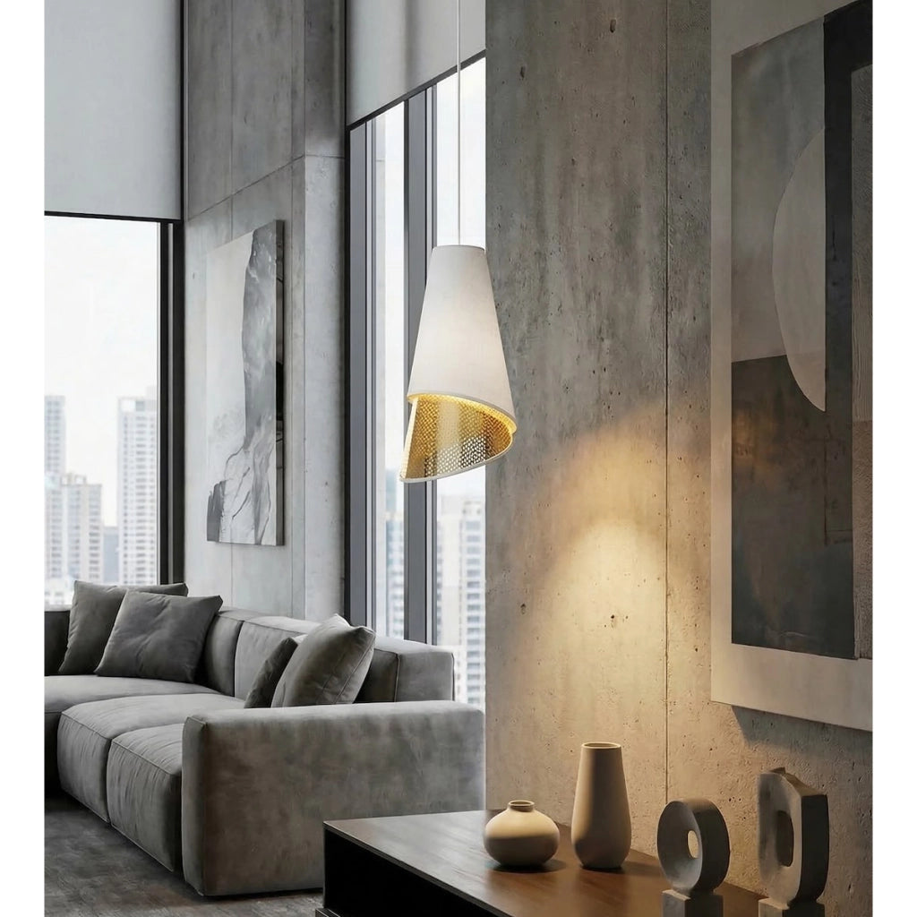Lampada a sospensione MODA bianca con interno oro