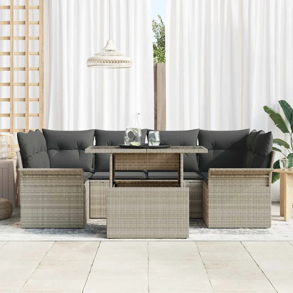 Set Divano da Giardino 7 pcs Grigio chiaro Poly Rattan 3356955