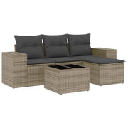 Set Divano da Giardino 5 pz | Set Salotto da Giardino con Cuscini Grigio in Polyrattan