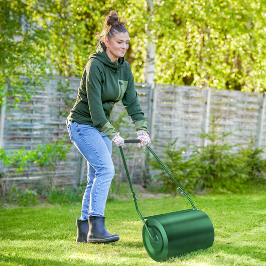 Rullo Compressore per Prato Capacità 63L con Lama Raschiante in Metallo Verde Scuro