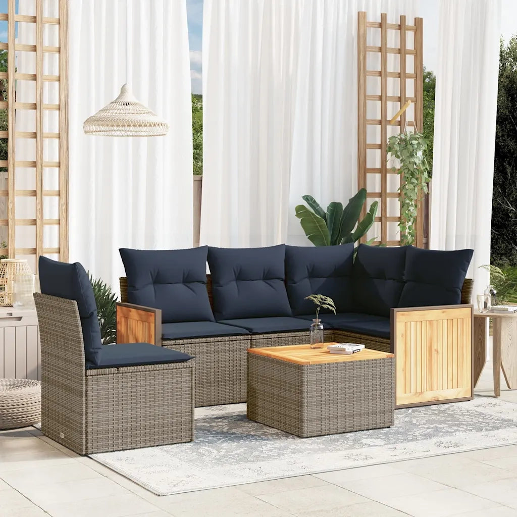Set Divani da Giardino 6 pz con Cuscini Grigio in Polyrattan 3227664