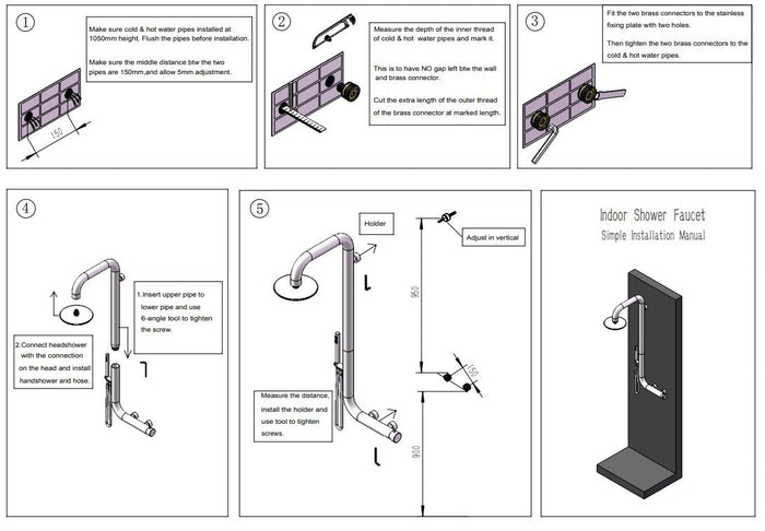 Doccia Giardino da Parete con Miscelatore e Doccetta Sined Arborea Nera