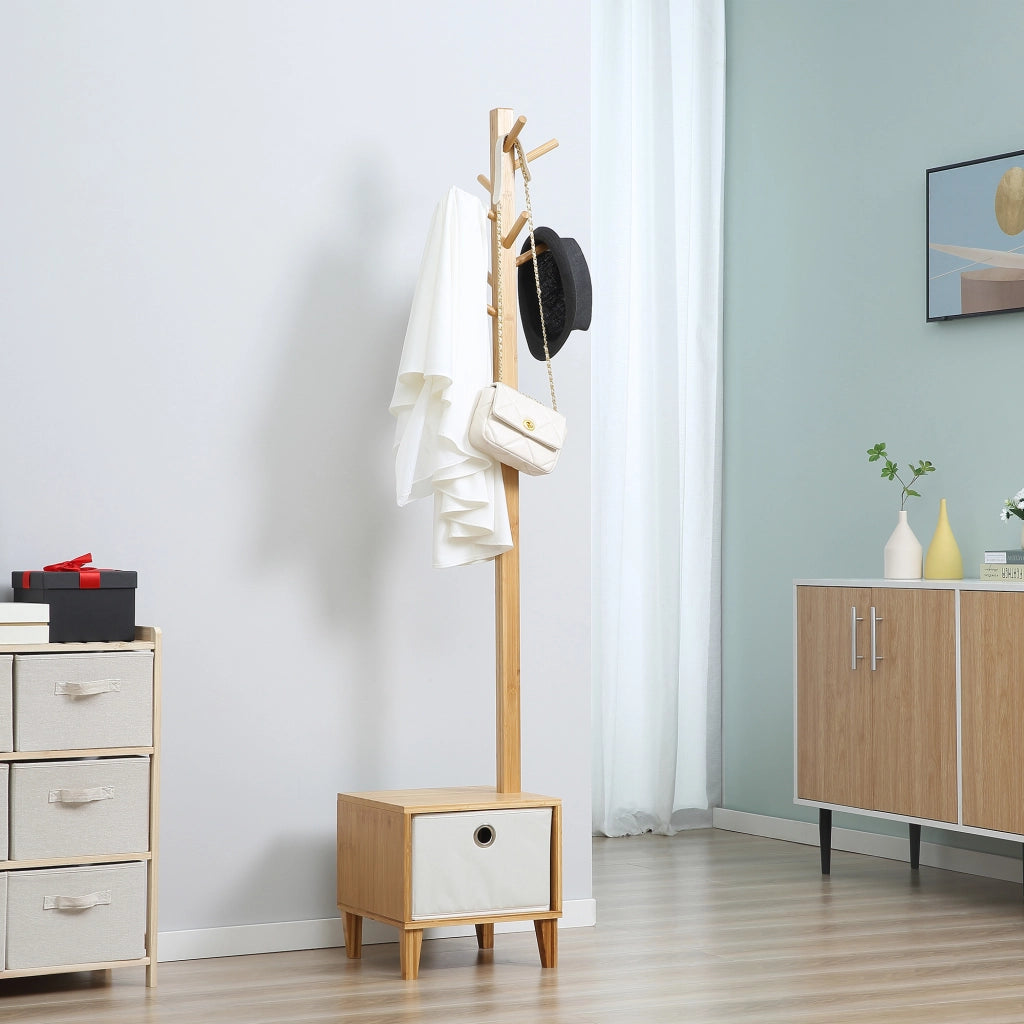 Appendiabiti con Banco e Cassetto ¨C Zephmum ¨C Legno Bamb¨´ Naturale 35x35x177 cm